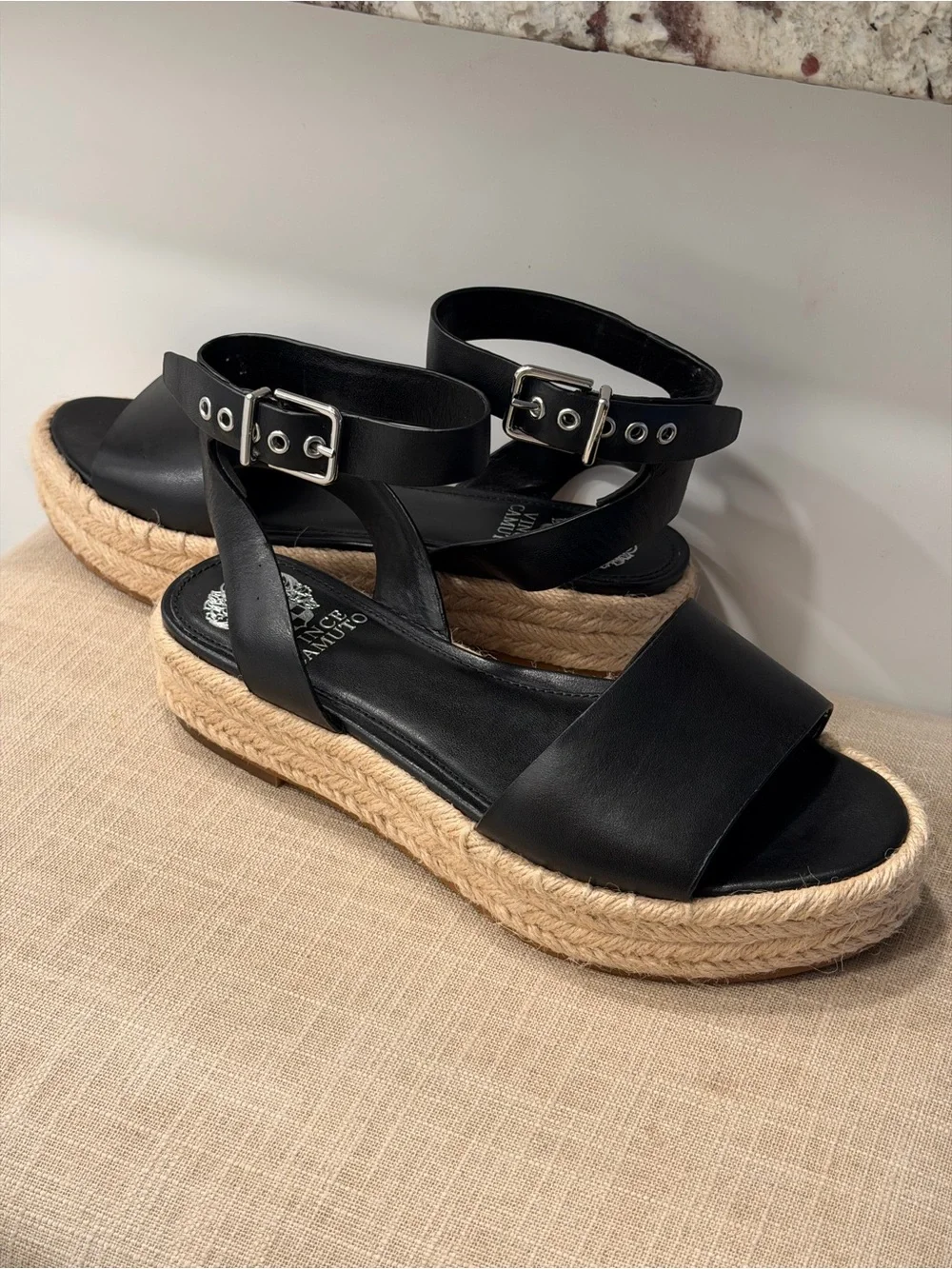 Vince Camuto Black Espadrille Platform Ankle Strap Sandals Size 7M